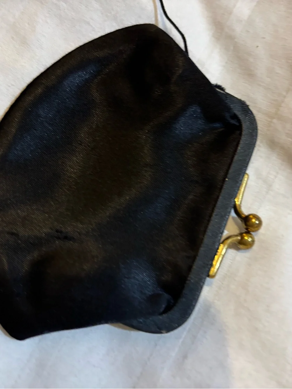 Vintage Mr Joselle Black Satin Evening Clutch with Crystal Kiss Lock